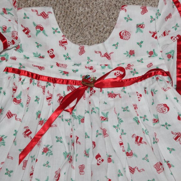 Vintage Girls Handmade Santa Claus Holiday Christmas 2pc Tunic Bloomers Set 4/5 - Picture 2 of 4